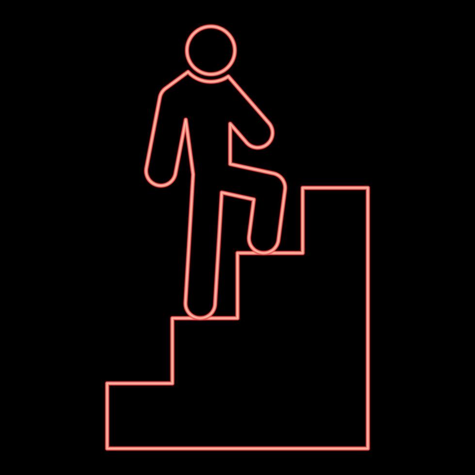 neón un hombre subiendo escaleras color rojo vector ilustración estilo plano imagen