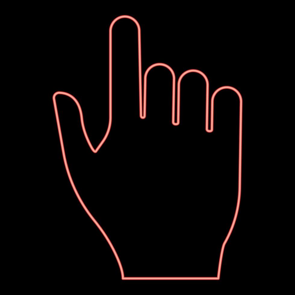 Neon pointing hand red color vector illustration flat style image