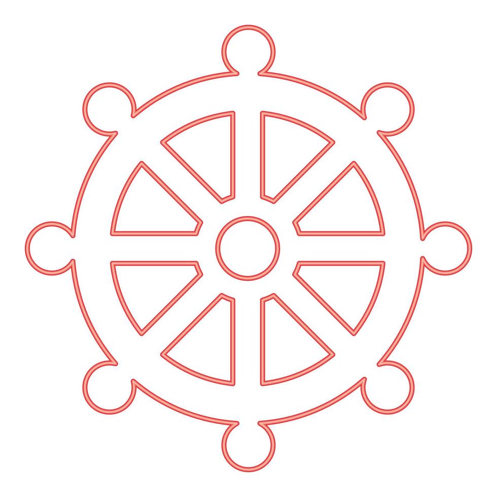 Neon symbol budhism wheel law religious sign red color vector illustration image flat style