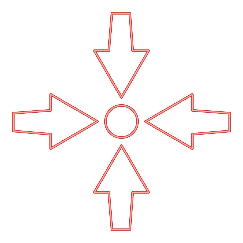 Neon four arrows point show to dot red color vector illustration image flat style