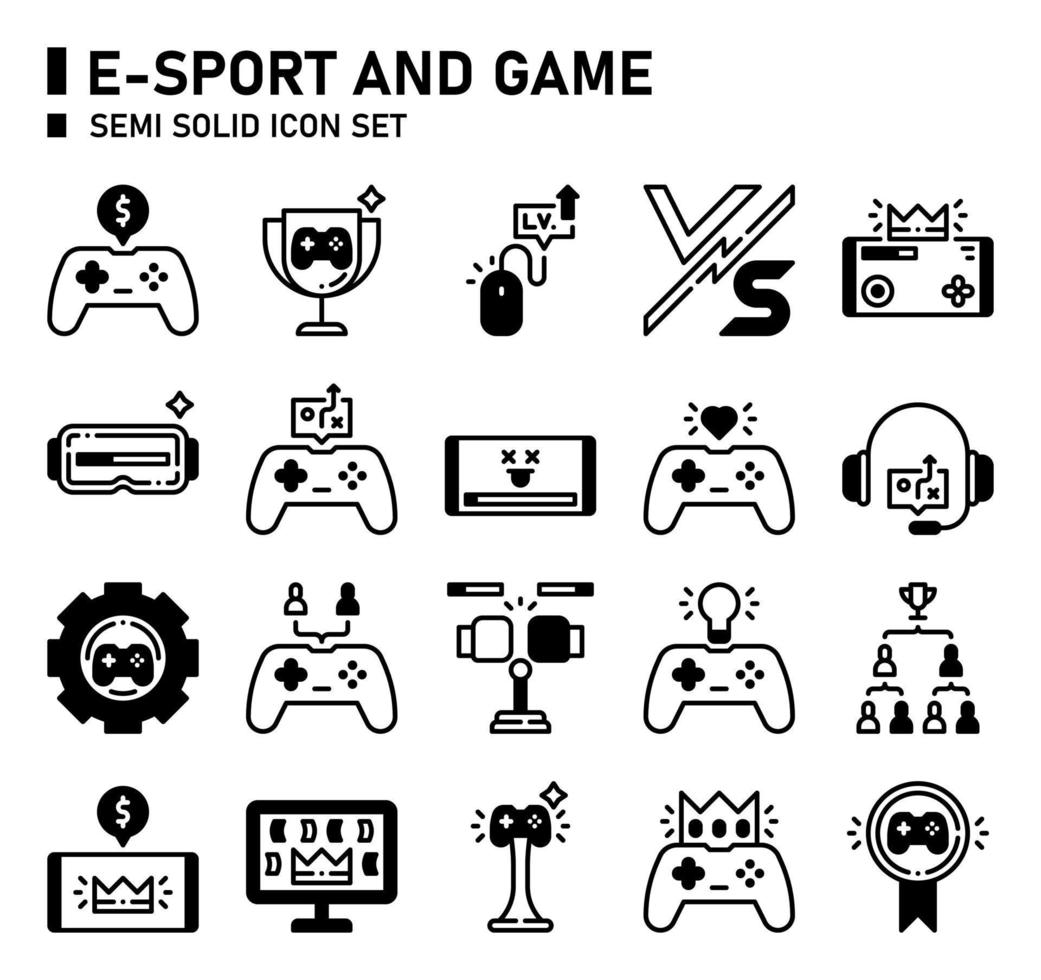E-sport and game semi solid icon set. E-sport icon set. vector
