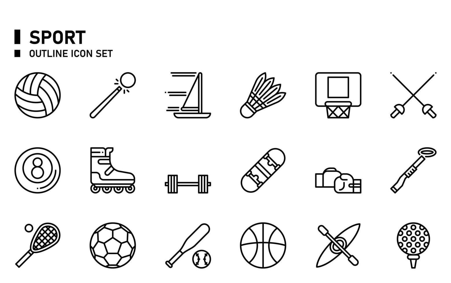 conjunto de iconos de contorno deportivo. vector