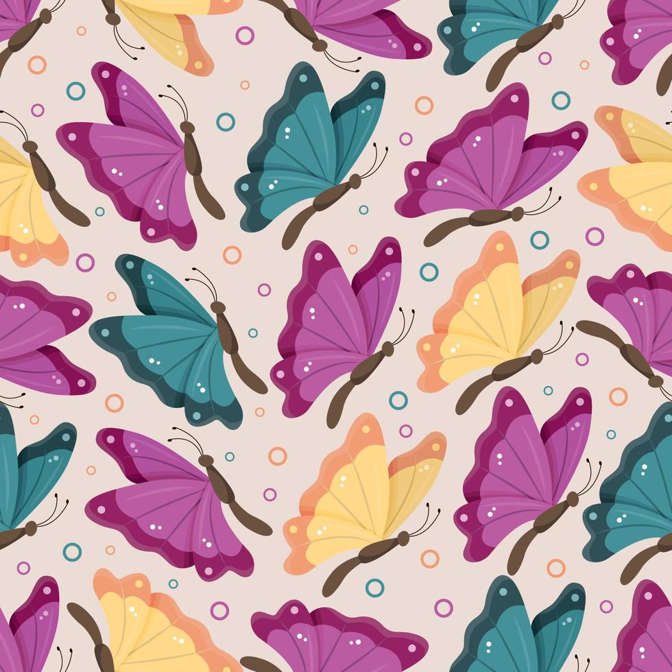 Colorful butterflies with folded wings. Seamless spring or summer bright pattern. Vector