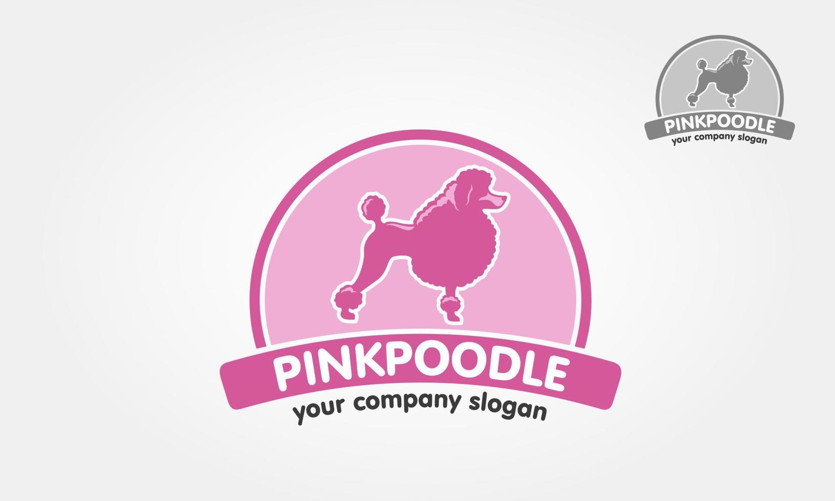 plantilla de logotipo de vector de caniche rosa. silueta vectorial de un perro caniche sobre un fondo blanco.