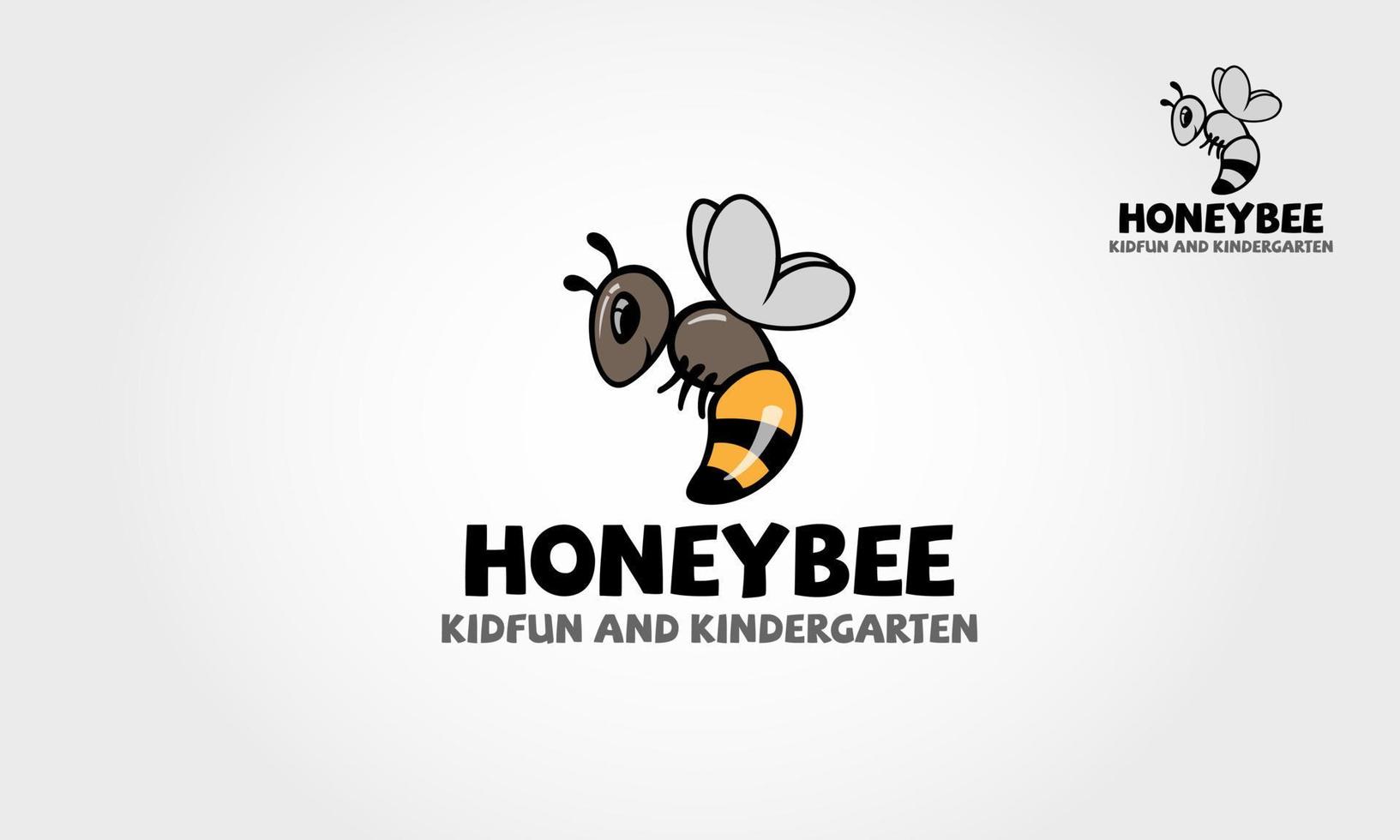 Plantilla de logotipo de vector de jardín de infantes y kidfun de abeja de miel. ilustración de logotipo aislado de miel. estilo lineal de plantilla de vector de diseño de abeja.