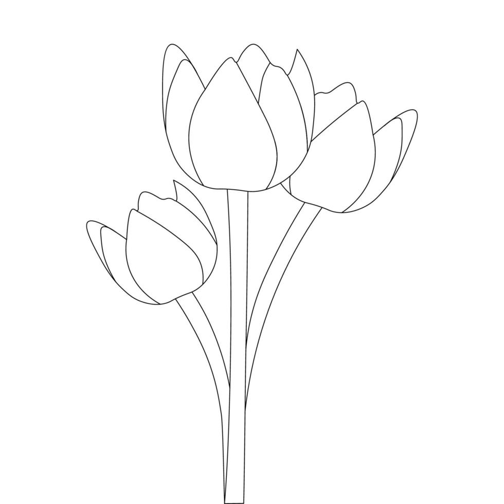 diseño vectorial de imágenes prediseñadas de rama de flor de tulipán sobre fondo blanco y negro aislado vector