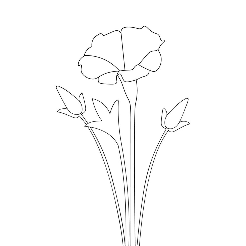 black and white blossom flower outline illustration coloring page design vector