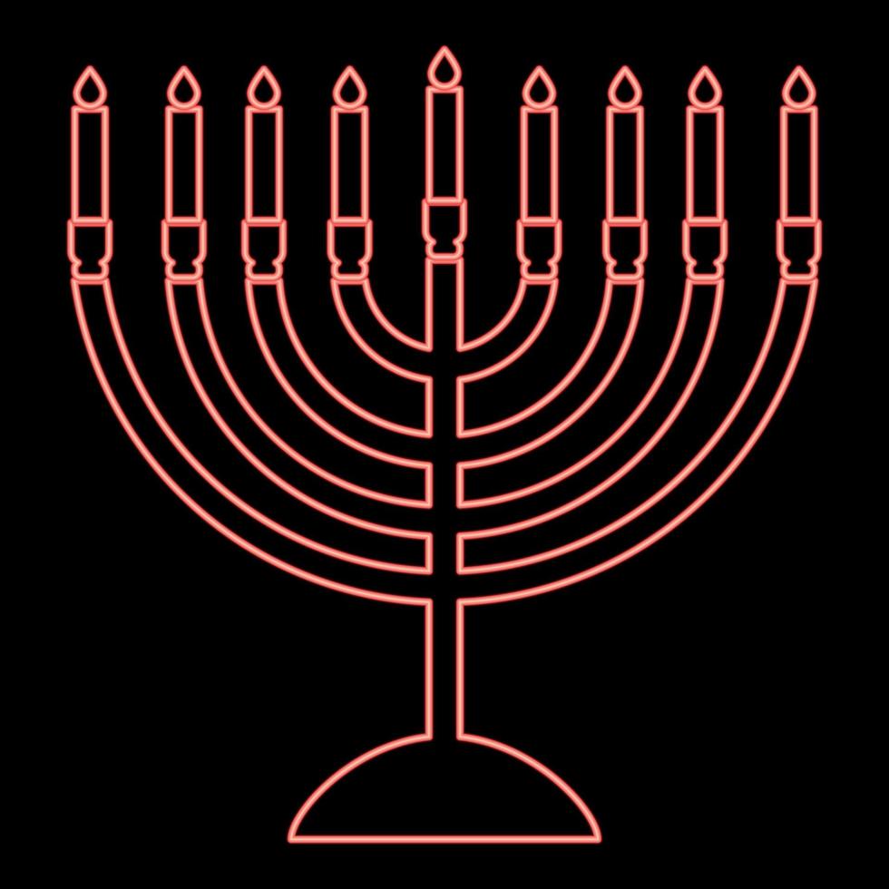 Neon menorah for hanukkah icon black color in circle red color vector illustration flat style image