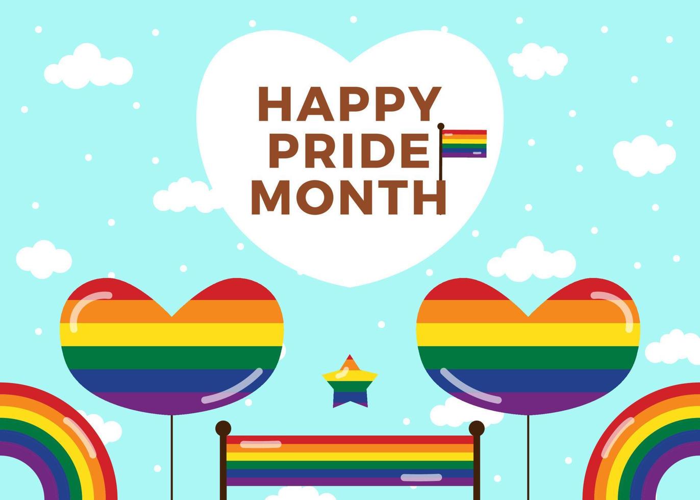 Happy Pride Month Background with Decorations and Cloud Background Design vector