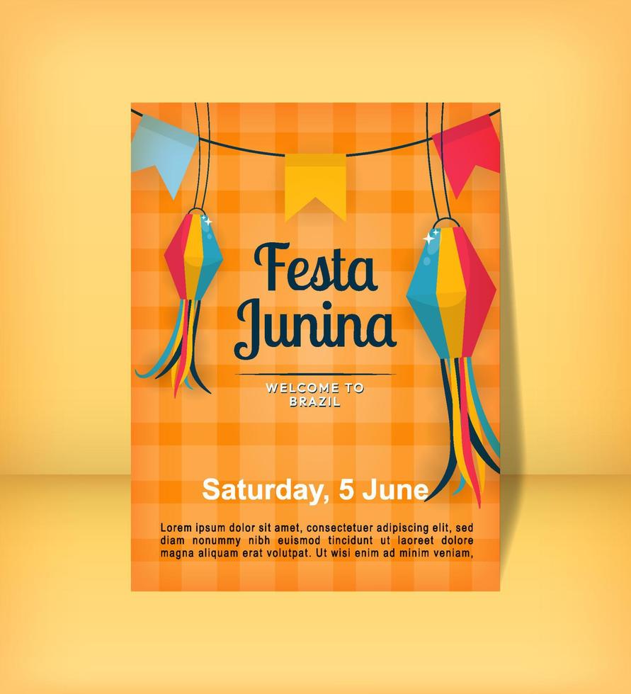 festa junina bienvenido a brasil fondo de invitación de volante atractivo vector