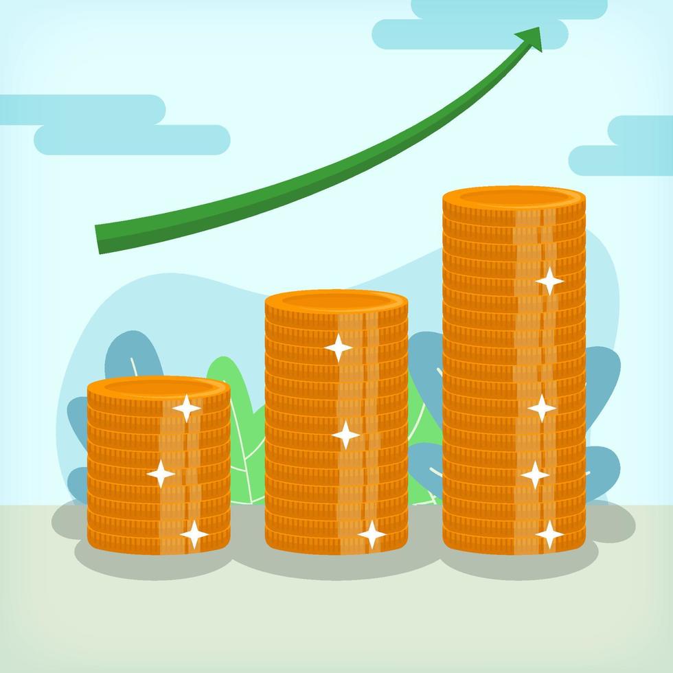 Stacked Golden Coins with Bullish Arrow Up Illustration Design Concept vector