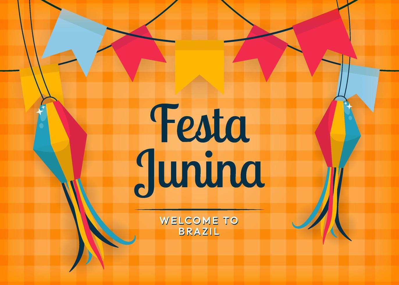 festa junina bienvenido a brasil diseño de ilustración de fondo atractivo vector