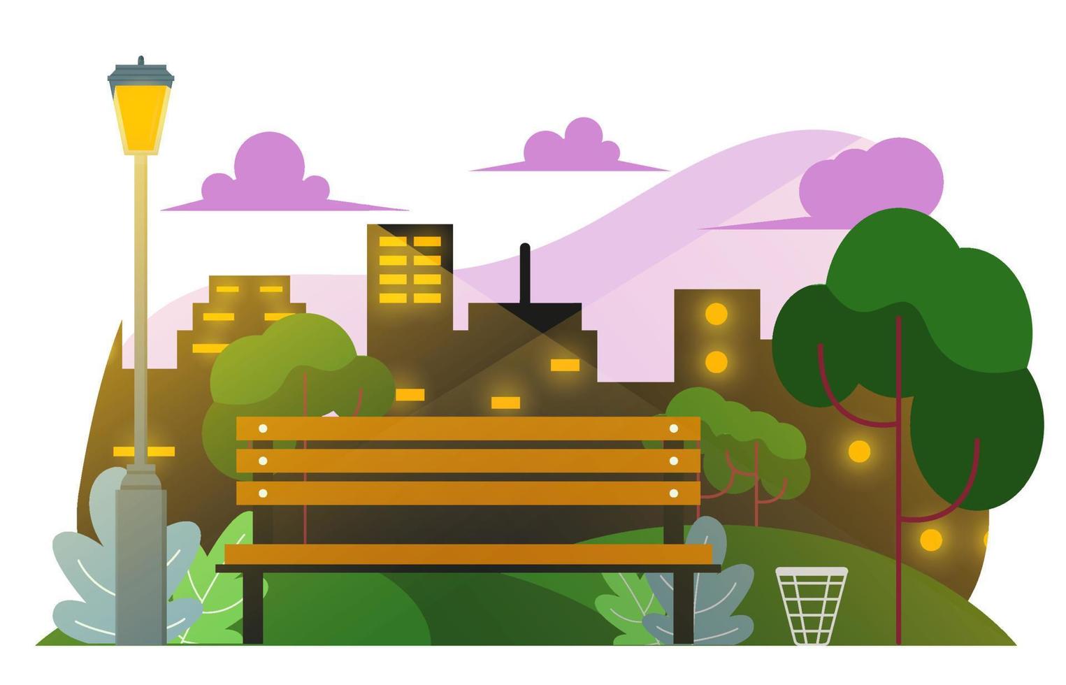 Beautiful Night Park in A City Flat Illustration Scenery Design vector