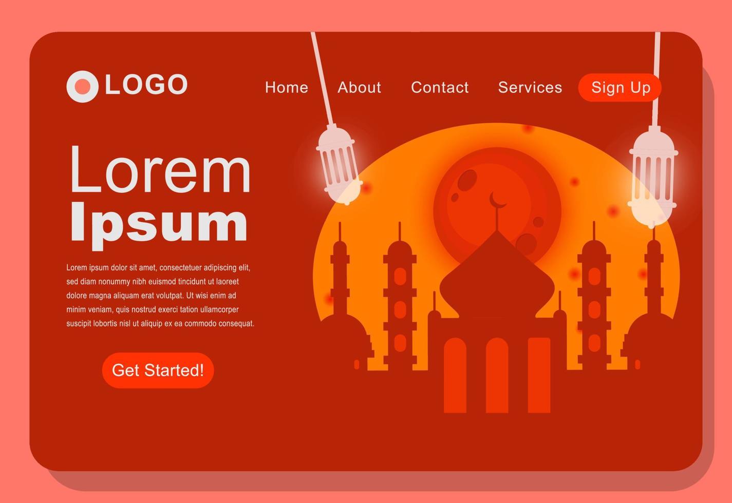 Elegant Islamic Mosque Landing Page Template Design vector