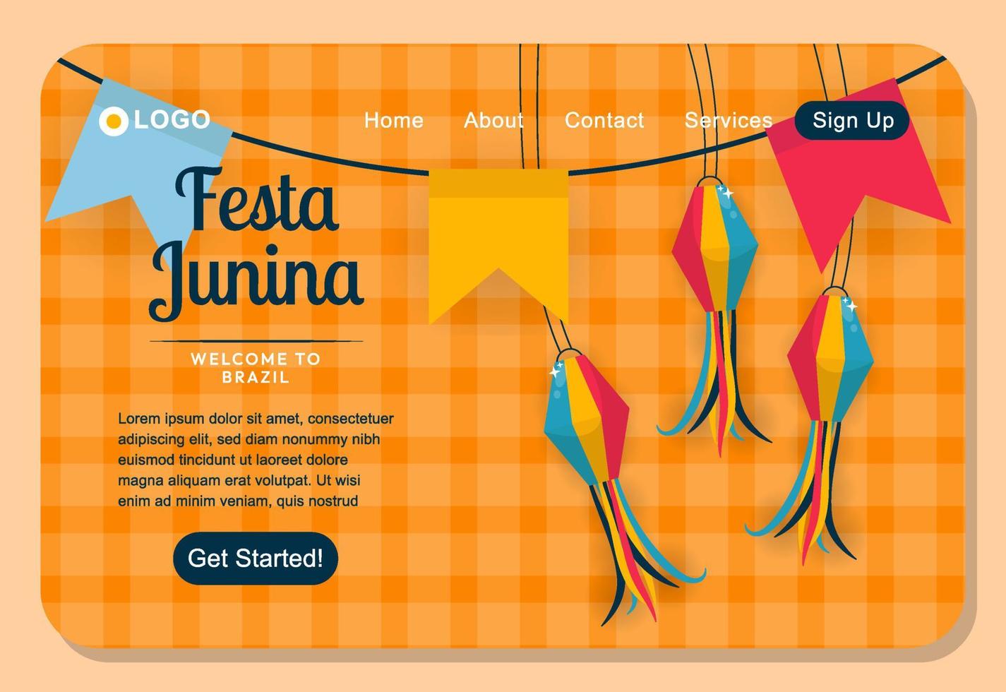 plantilla de página de aterrizaje festiva festa junina vector