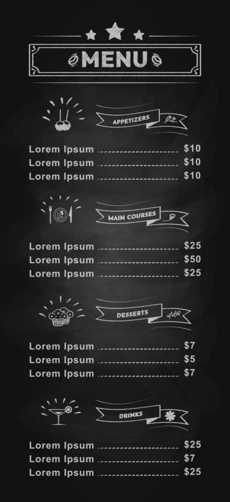 Vertical Restaurant Menu Template Hand Drawn on A Blackboard Design vector