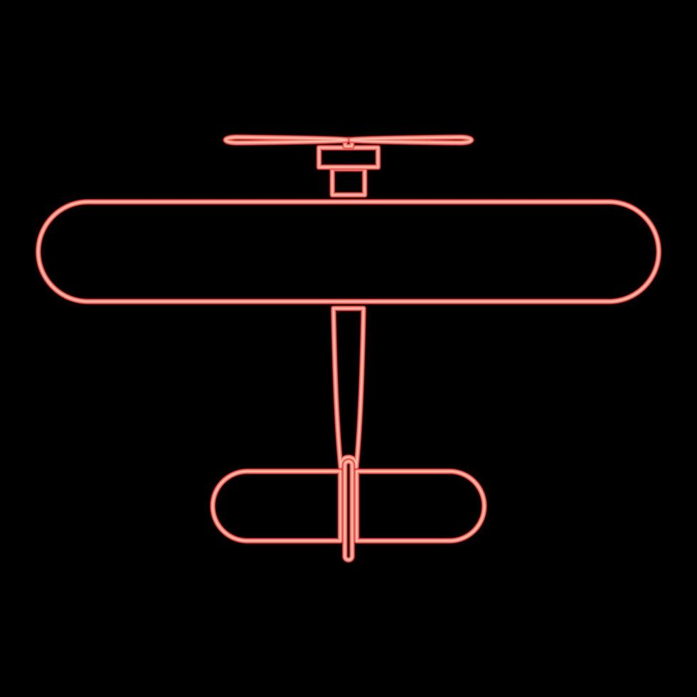 imagen de estilo plano de ilustración de vector de color rojo biplano de neón