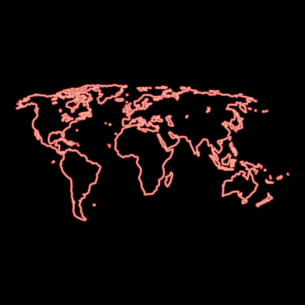 Neon world map red color vector illustration flat style image