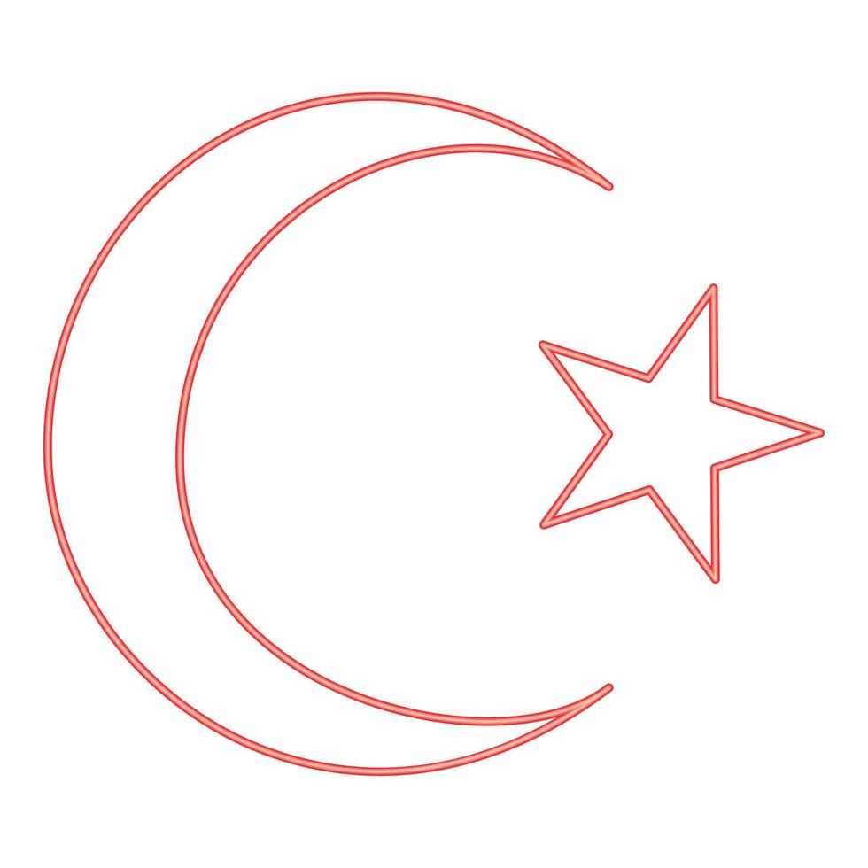 símbolo de neón de la media luna islámica y estrella con cinco esquinas color rojo vector ilustración imagen estilo plano