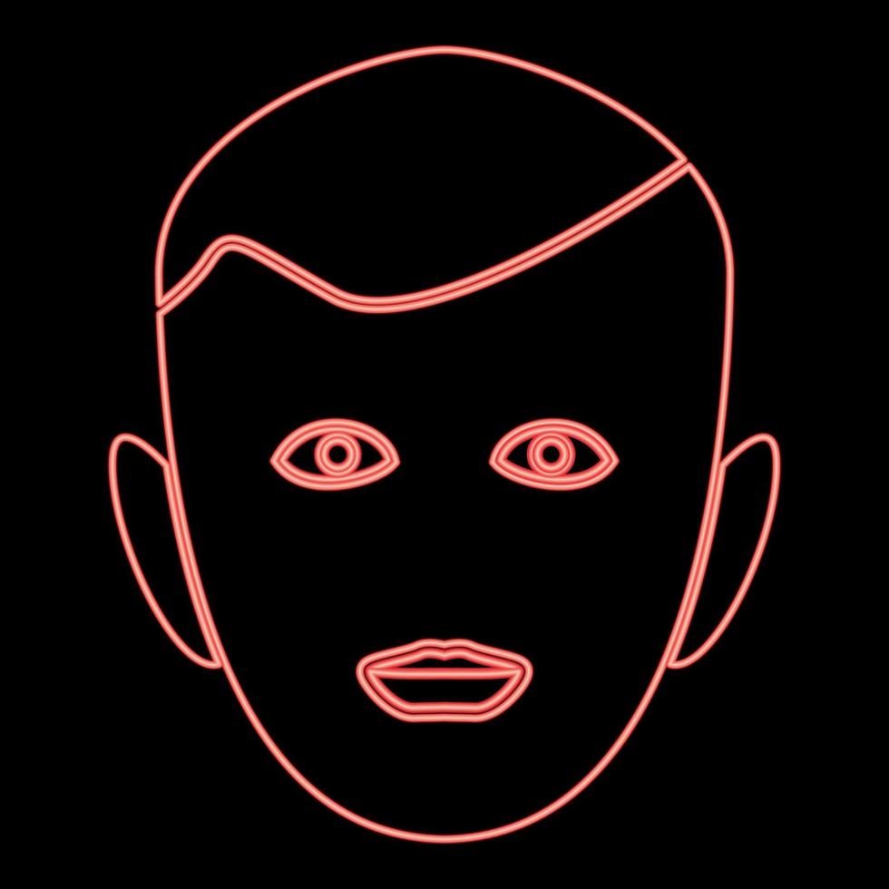 Neon little boy face red color vector illustration flat style image