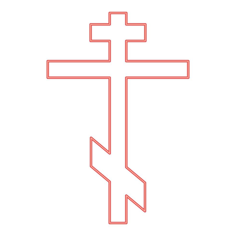 cruz de neón de ocho puntas de estilo plano de imagen de ilustración de vector de color rojo ortodoxo greco-católico