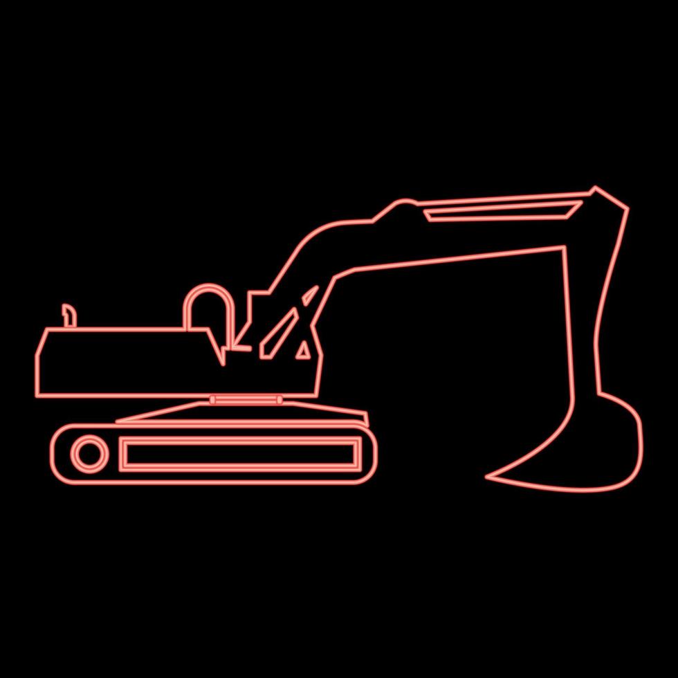 Neon excavator red color vector illustration flat style image