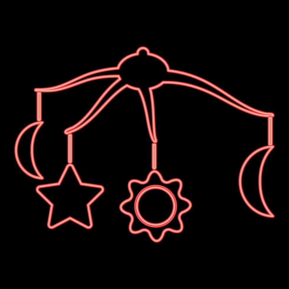 Neon 360 degrees rotating hanging rattles baby red color vector illustration image flat style