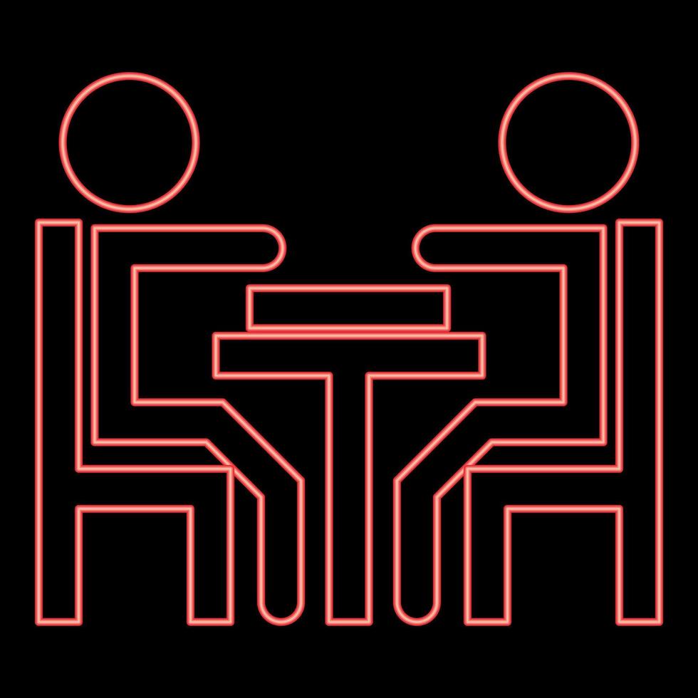 Neon men playing at the table red color vector illustration image flat style