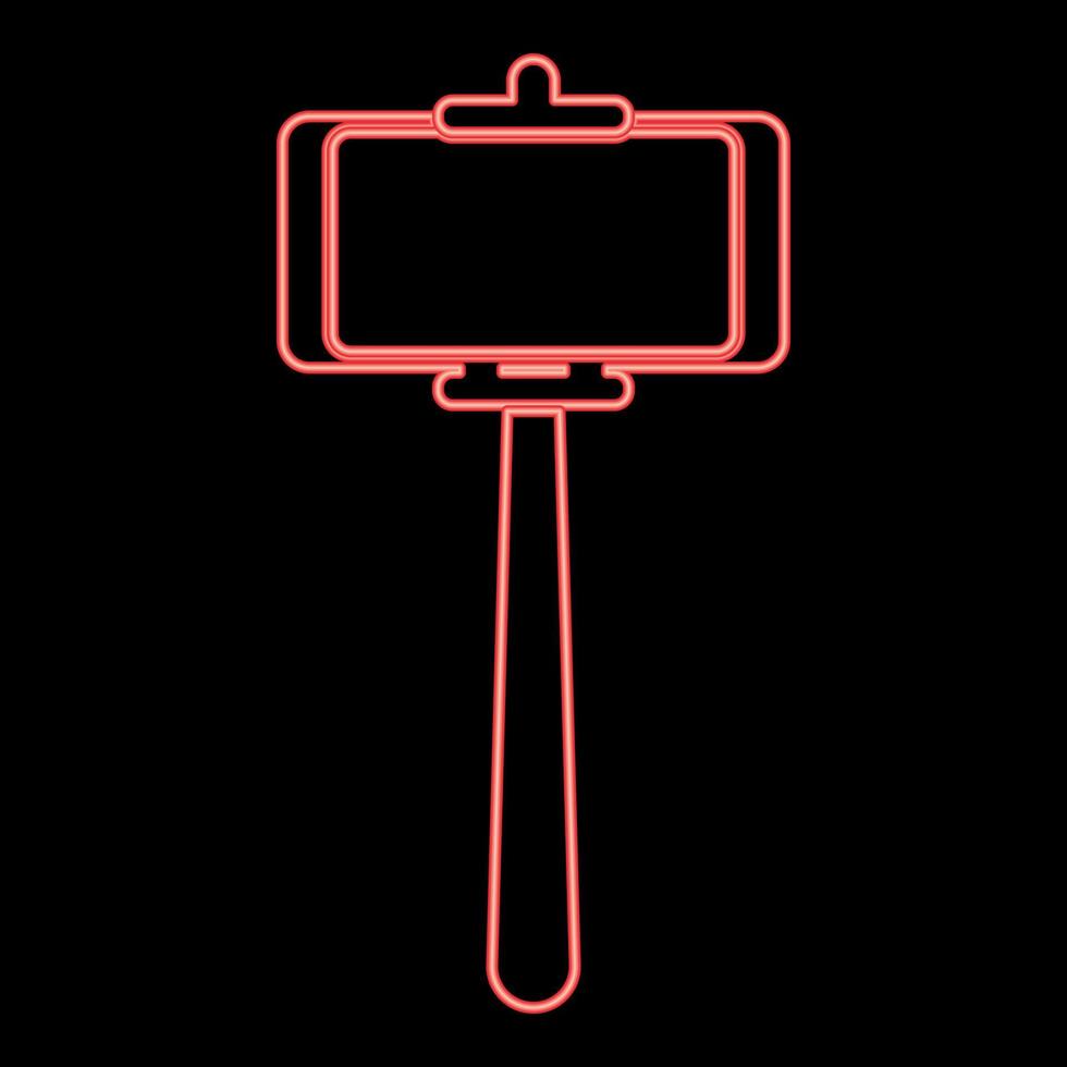 Neon stick holder for selfie red color vector illustration image flat style
