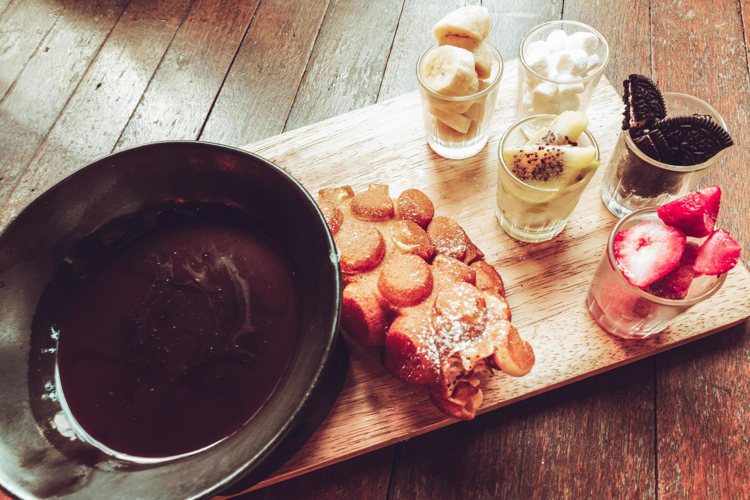 Fondue Chocolate Waffles with Fruit photo