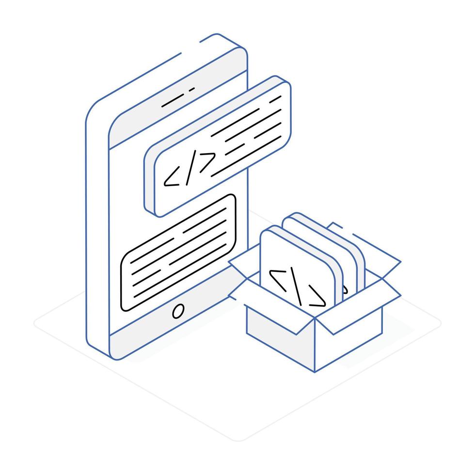 App coding isometric icon is ready for use vector