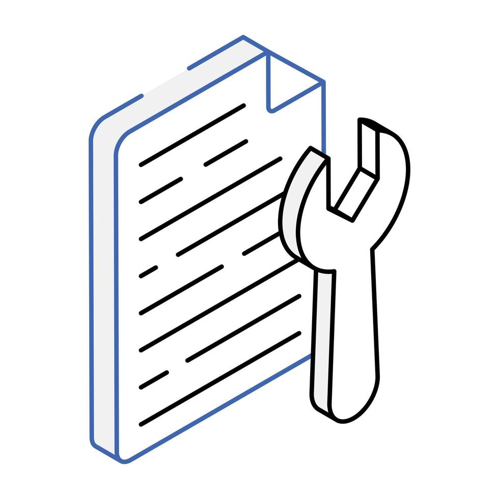 An icon of paper cog, file settings vector