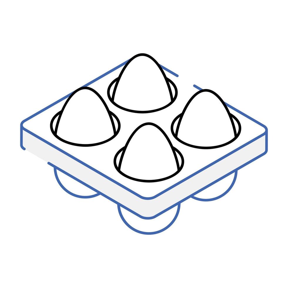 Poultry food, isometric icon of eggs tray vector