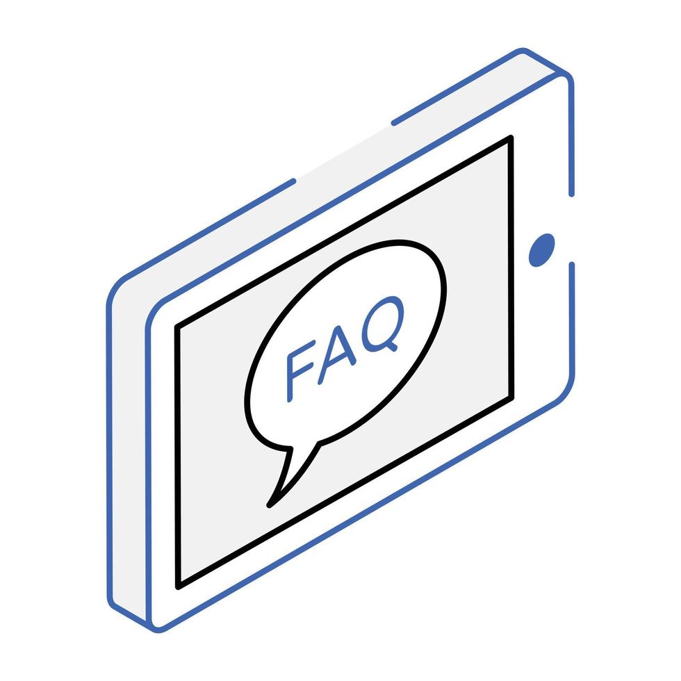 An editable isometric icon of FAQ message vector