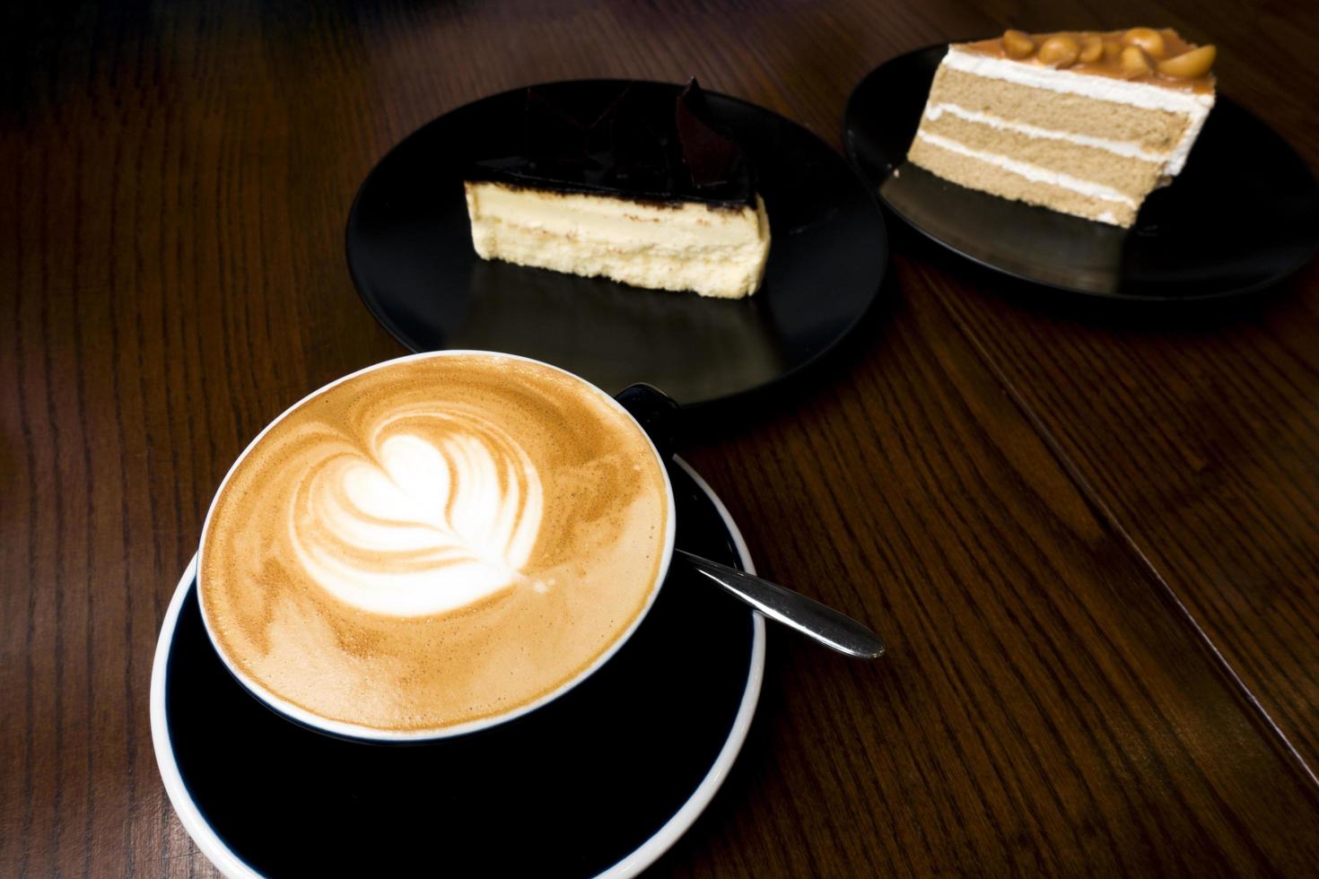 Latte on a wooden table photo