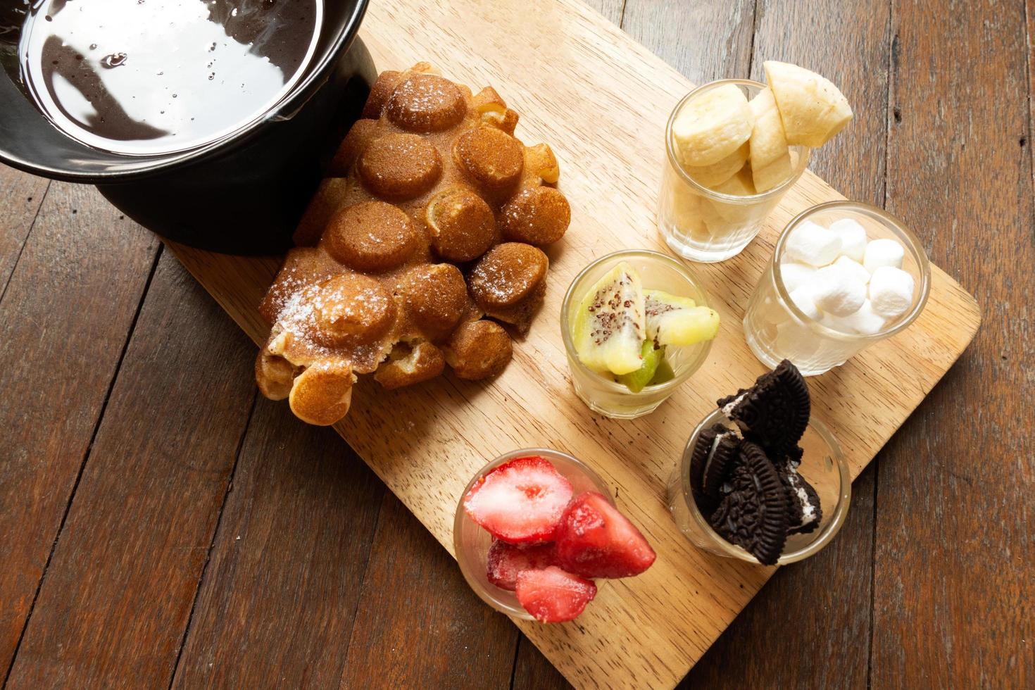 Fondue Chocolate Waffles with Fruit photo