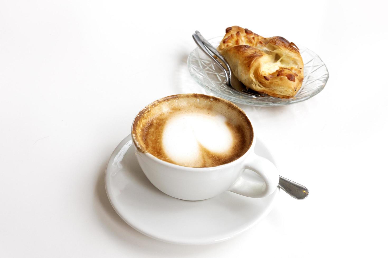 Favorite coffee with pie ham cheese on white background. photo