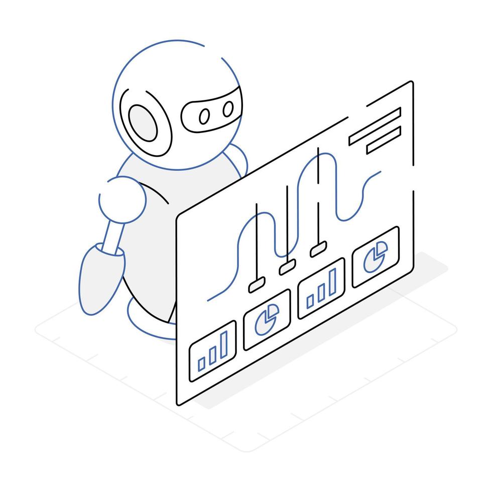 An editable isometric icon of robot analysis vector