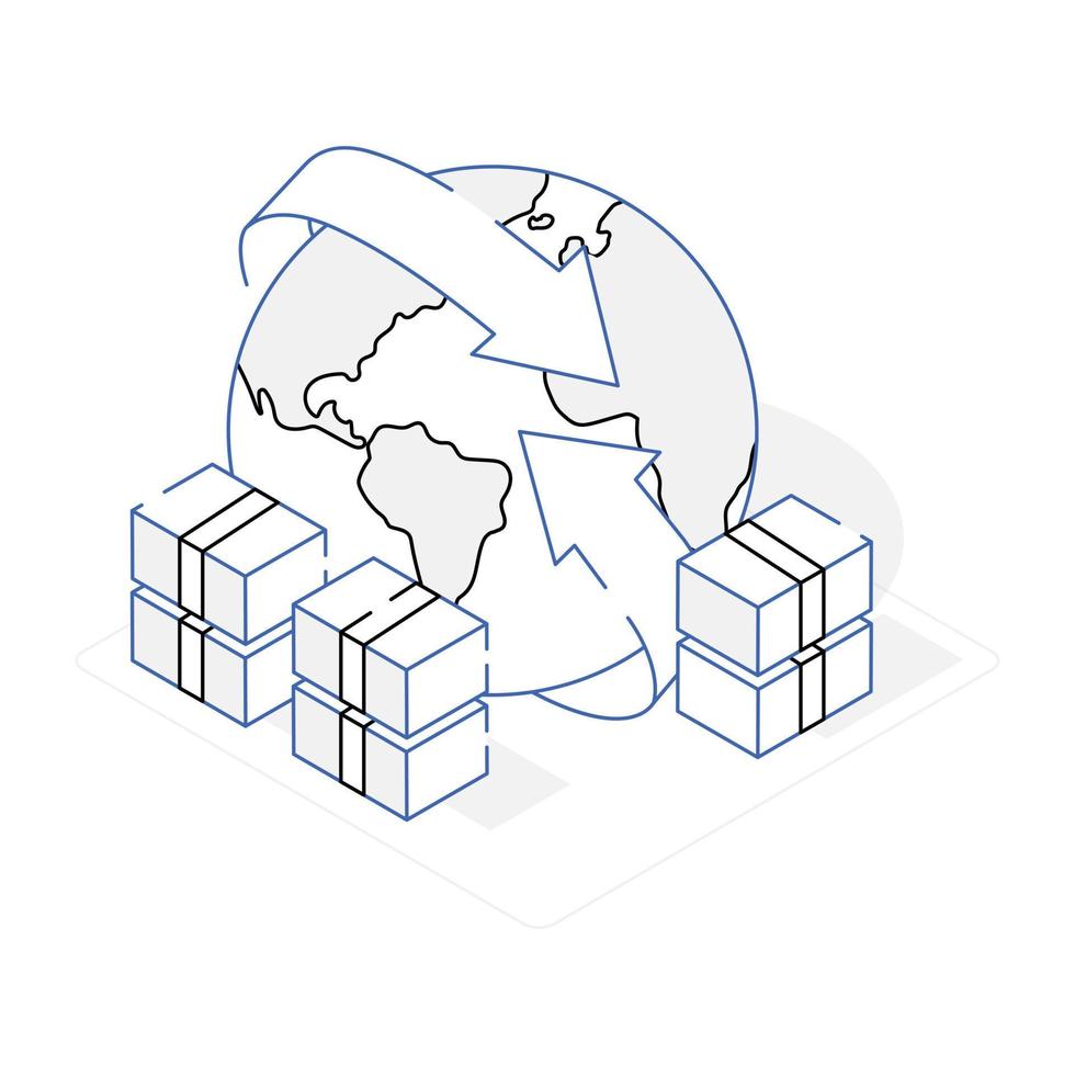 An isometric outline icon of delivery services vector