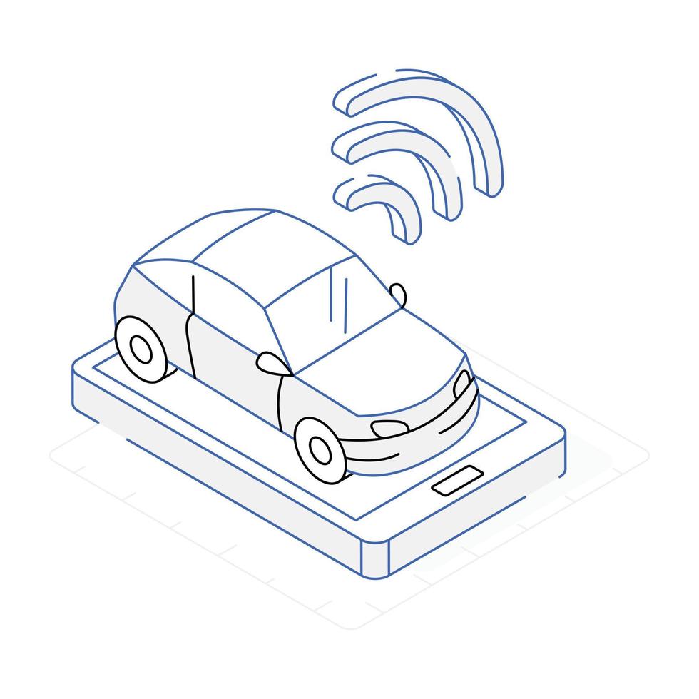 An outline isometric icon of smart car vector