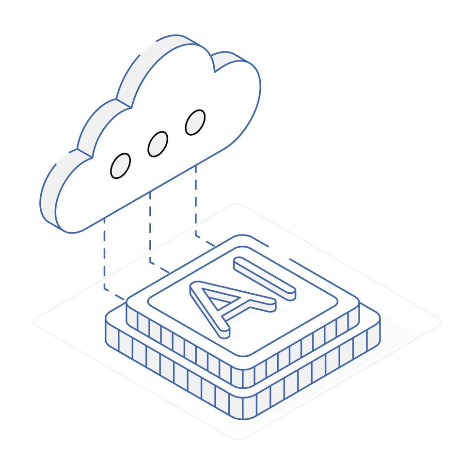 un práctico ícono isométrico de la nube ai vector