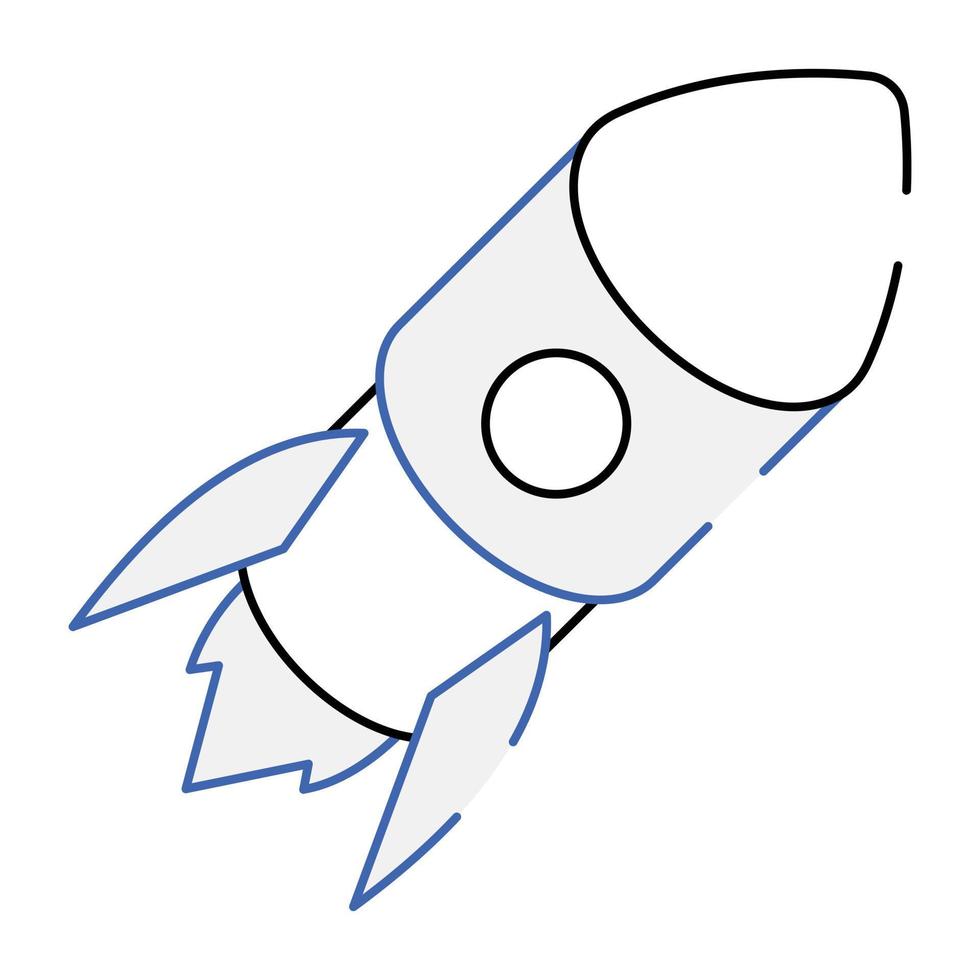 Spacecraft design is showing the concept of startup outline isometric icon vector