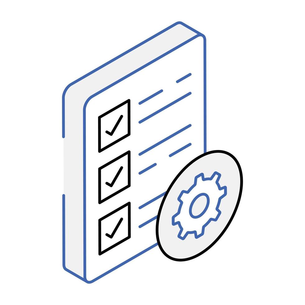 Task management icon in outline isometric style vector