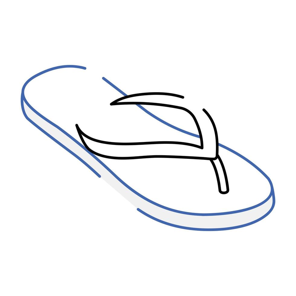 Beach sandal, outline isometric icon of flip flop vector