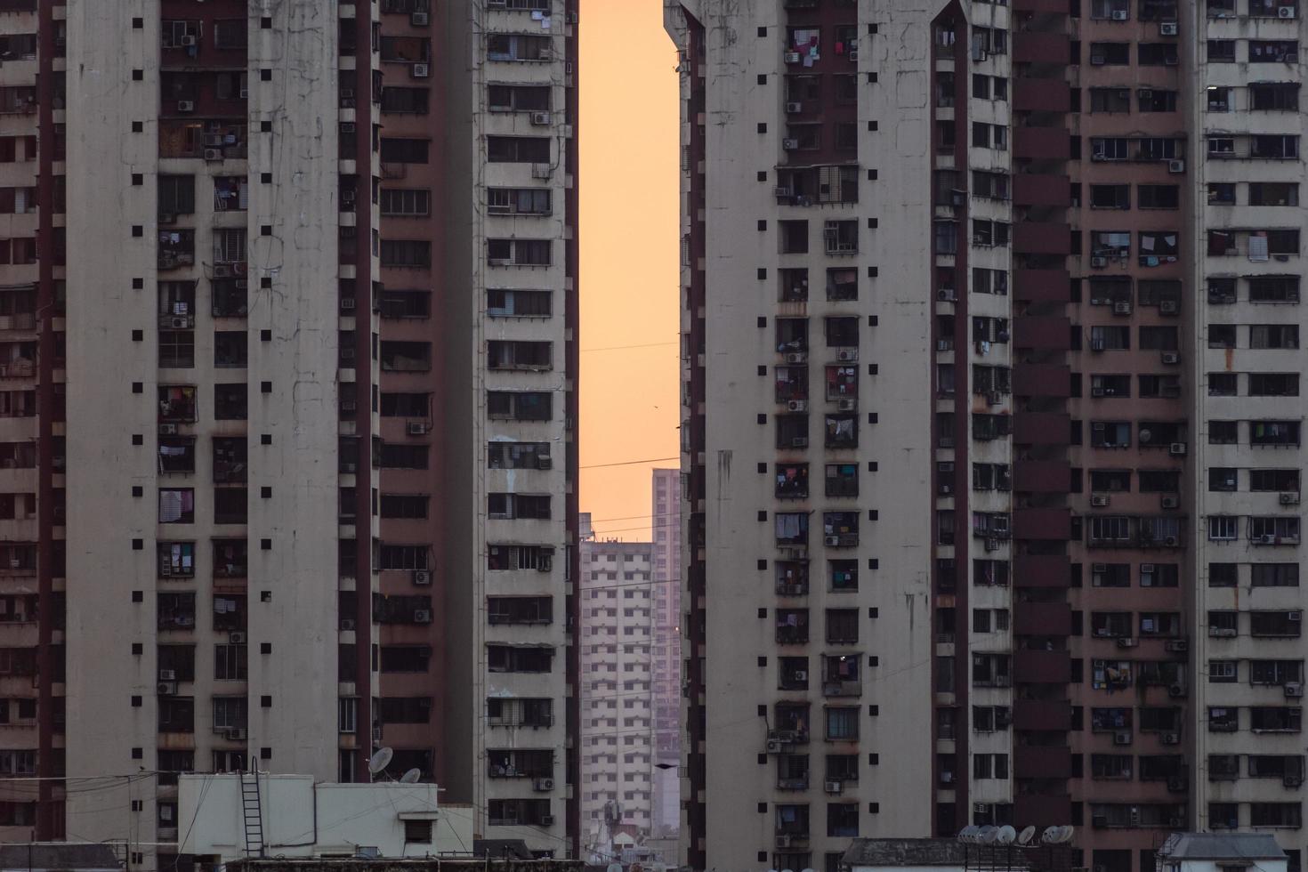 The exterior facade of a high rise apartment  complex in the suburb of Kandivali in the city of Mumbai. photo