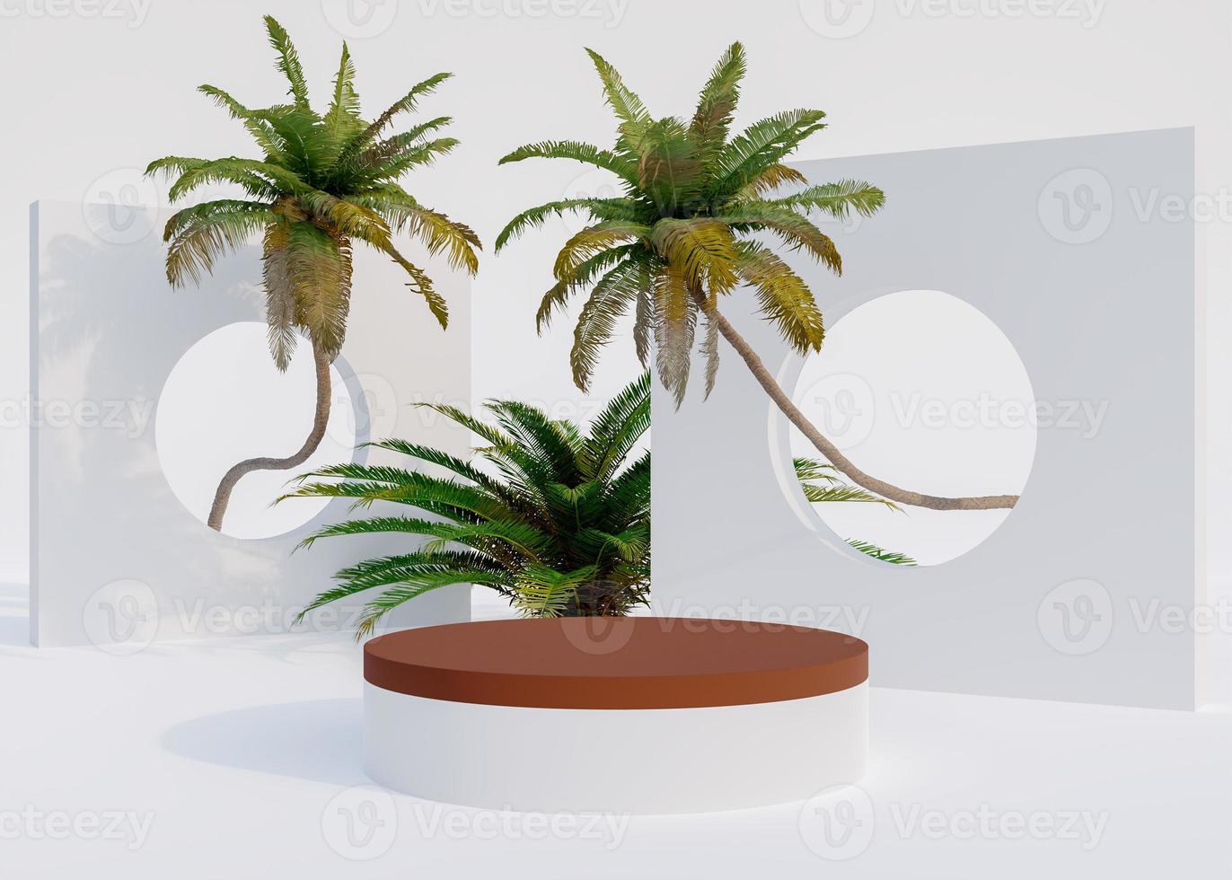 podio natural con una presentación de producto 3d renderizar fondo con palmera foto