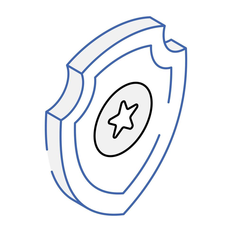 A handy outline isometric icon of star shield vector