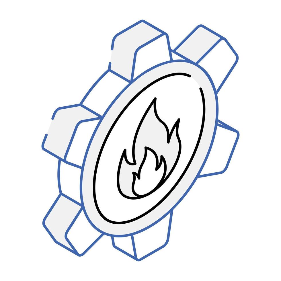 An editable outline isometric icon of burning process vector