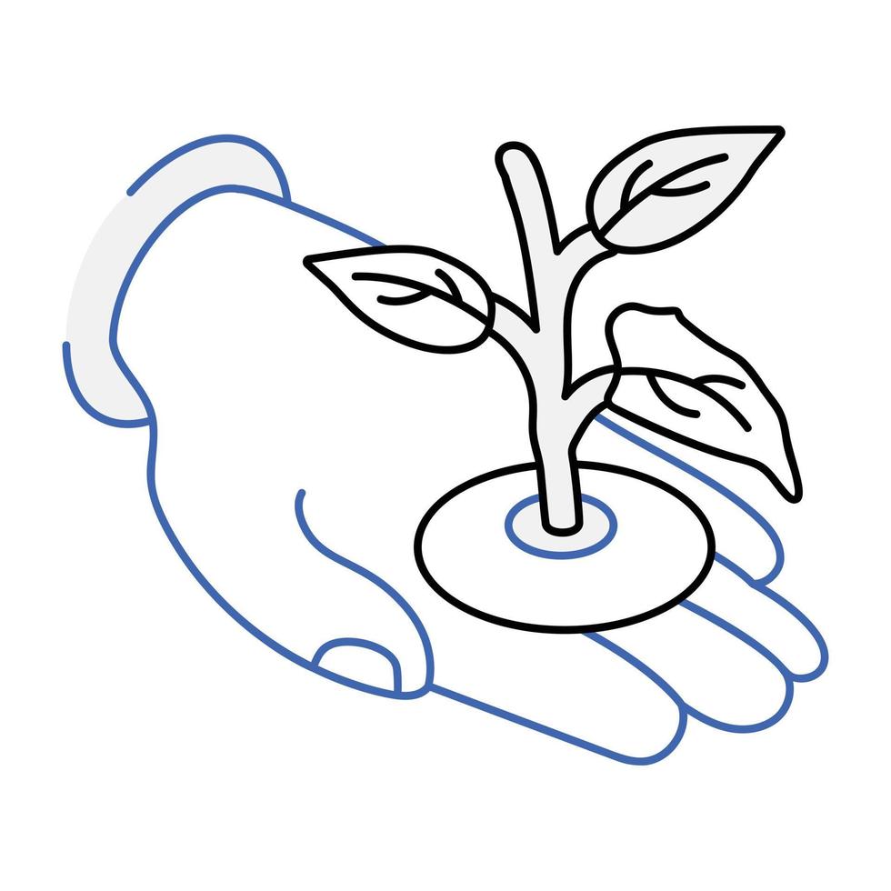 Sprout in hand, isometric icon vector
