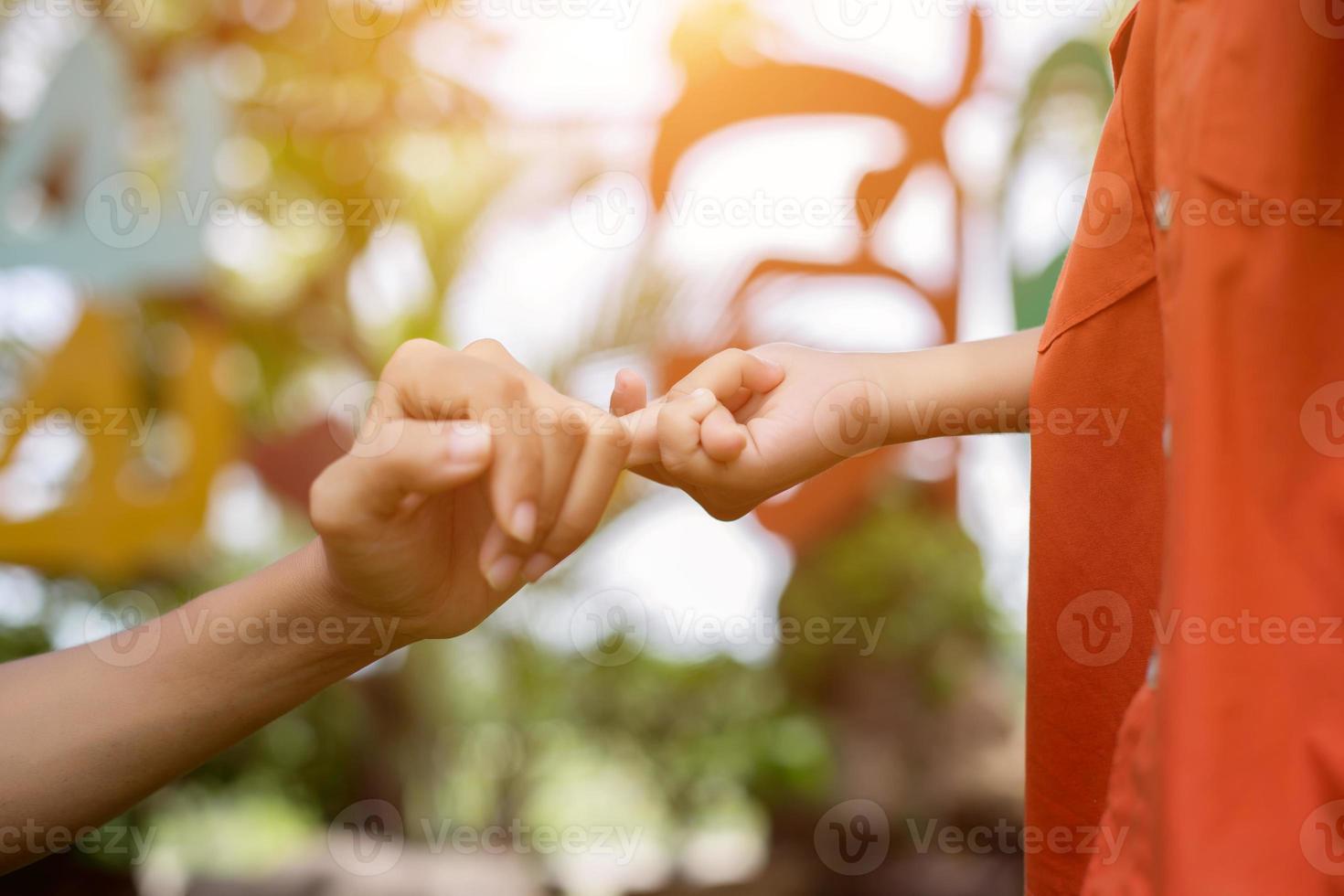 Happy couple holding hands in the sunset photo